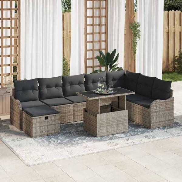 ARDEBO.de - Gartensofa-set 9 stk. Grau Poly-Rattan