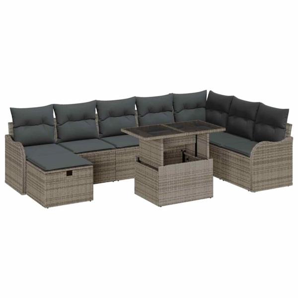 Gartensofa-set 9 stk. Grau Poly-Rattan