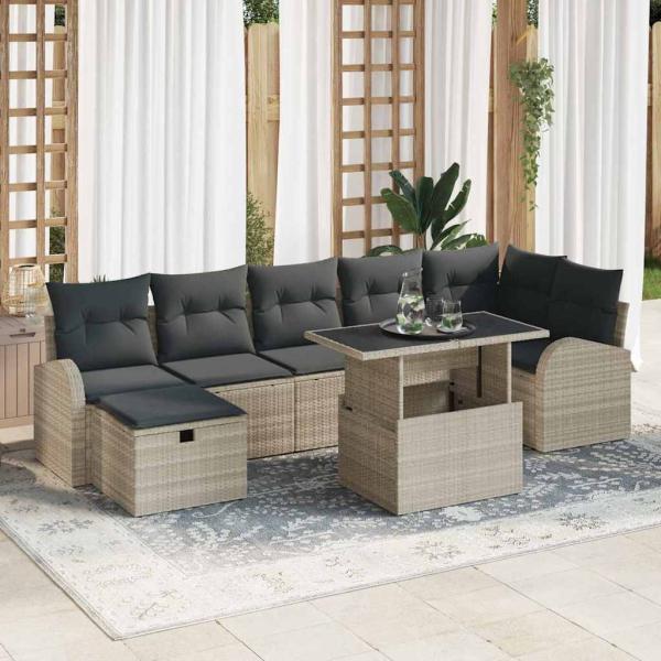ARDEBO.de - Gartensofa-set 8 stk. Hellgrau Poly-Rattan