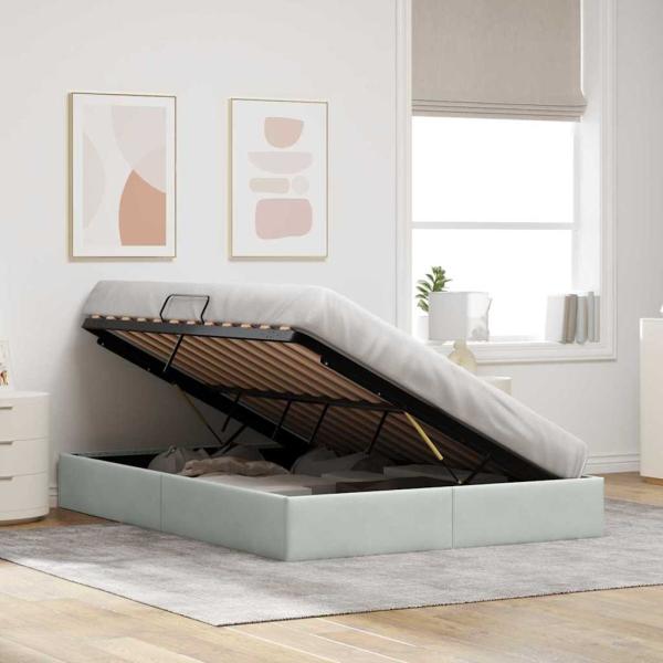Aufbewahrungsbett mit Speicher Hellgrau 153 x 203 cm Samt