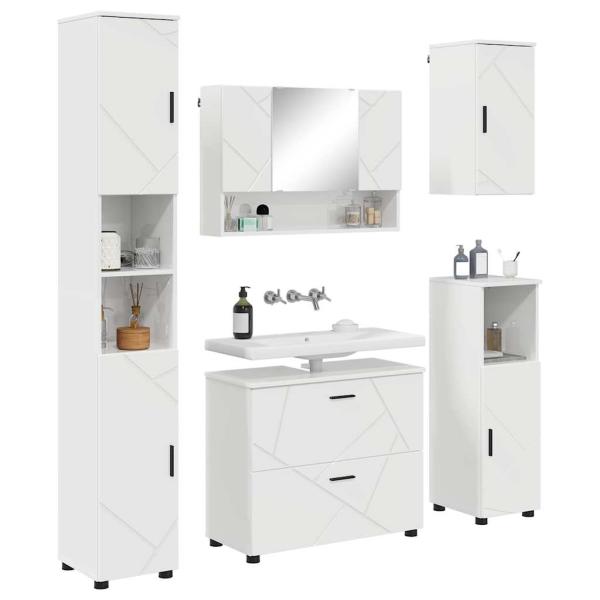 Badezimmermöbel-Set 5 stk. Hochglanz Weiß 35 x 30 x 192 cm