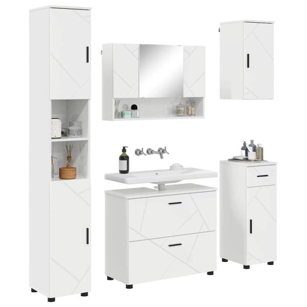 Badezimmermöbel-Set 5 stk. Hochglanz Weiß 35 x 30 x 192 cm