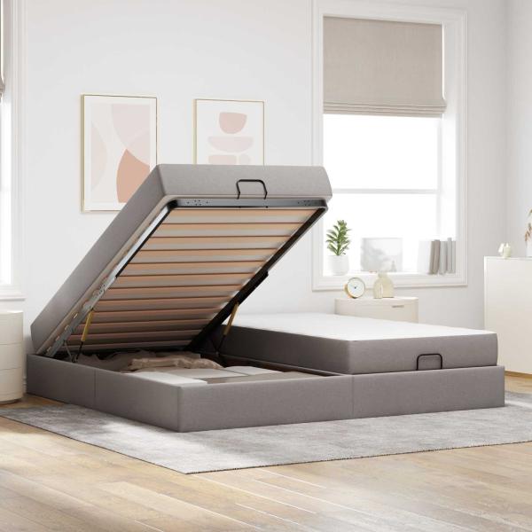 Bettgestell mit Matratze 2 Stk. Taupe Stoff