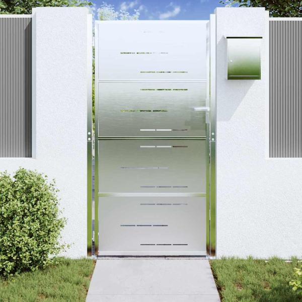 Gartentor mit Schloss Silber 85 x 196 cm Edelstahl