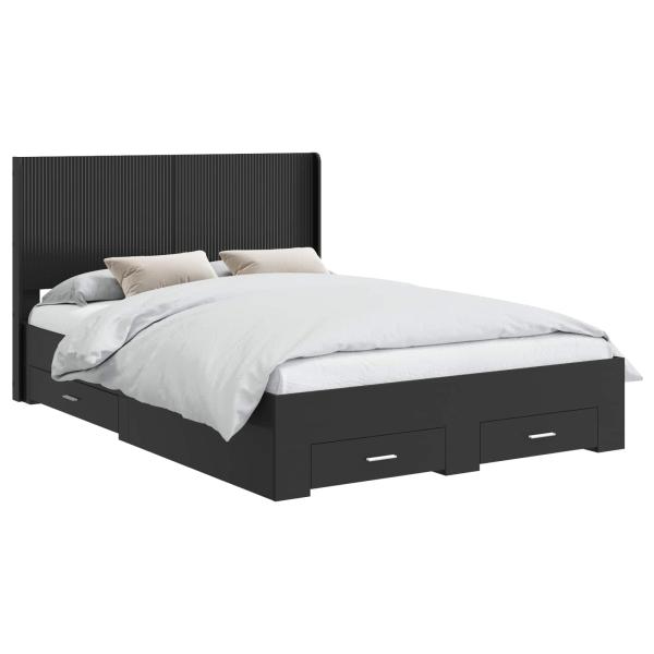 Bettgestell mit Stauraum und Kopfteil Schwarz 135 x 190 cm