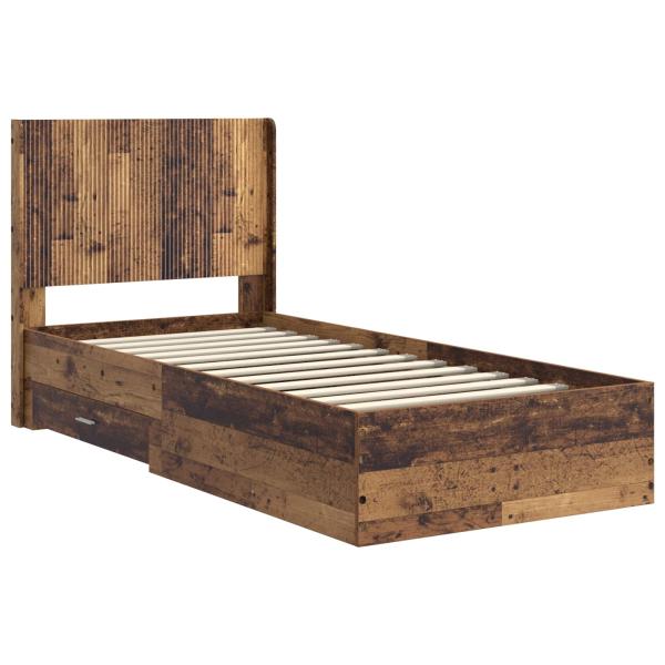 Bettgestell mit Stauraum und Kopfteil Altholz 90 x 190 cm