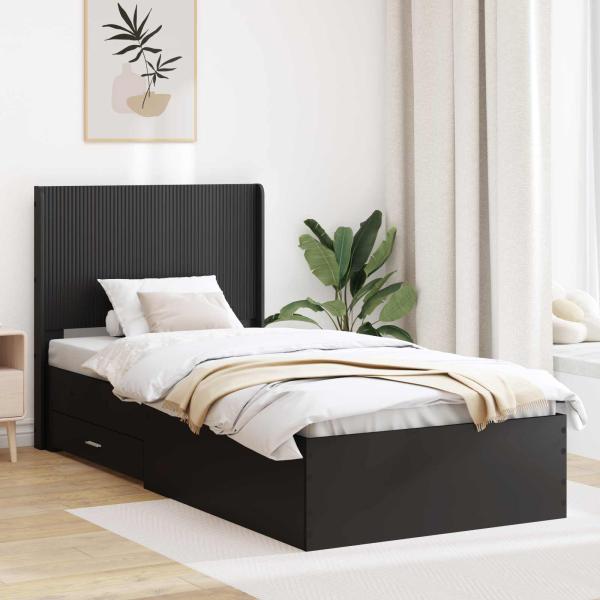 ARDEBO.de - Bettgestell mit Stauraum und Kopfteil Schwarz 75 x 190 cm