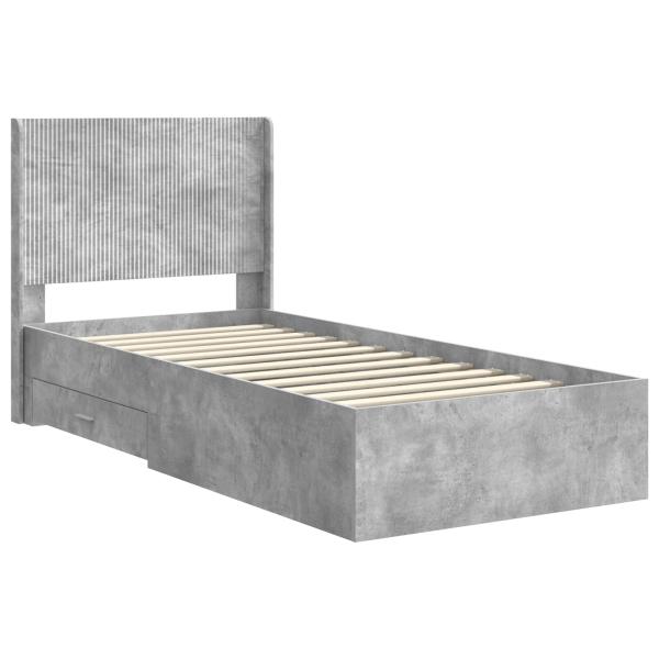 Bettgestell mit Stauraum und Kopfteil Betongrau 75 x 190 cm
