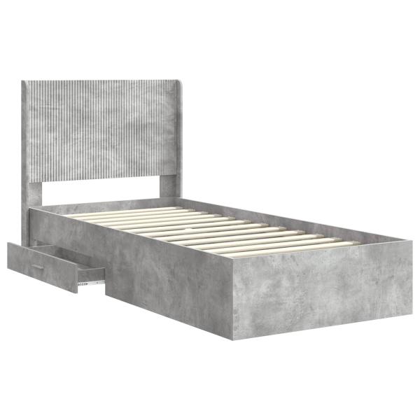 Bettgestell mit Stauraum und Kopfteil Betongrau 75 x 190 cm