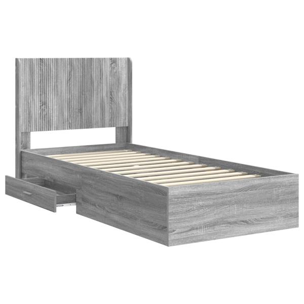 Bettgestell mit Stauraum und Kopfteil Grau Sonoma 75 x 190 cm