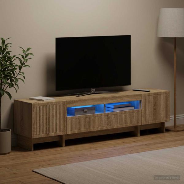ARDEBO.de - 3-teiliges LED TV Regal EDE Sonoma-Eiche Holzwerkstoff