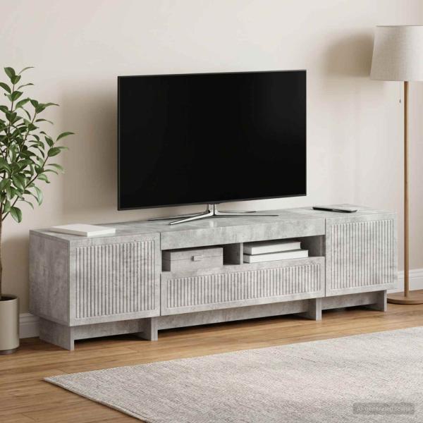 ARDEBO.de - 5-teiliges LED TV Schrank Betongrau Holzwerkstoff