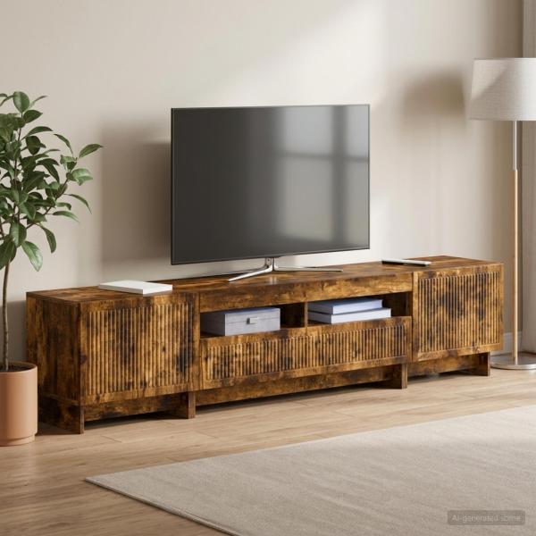 ARDEBO.de - 5-teiliges LED TV Schrank Raucheiche Holzwerkstoff