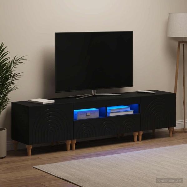 ARDEBO.de - 3-teiliges LED TV Regal Schwarz Holzwerkstoff