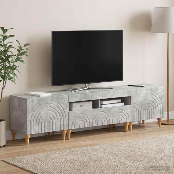ARDEBO.de - 3-teiliges LED TV Regal Betongrau Holzwerkstoff