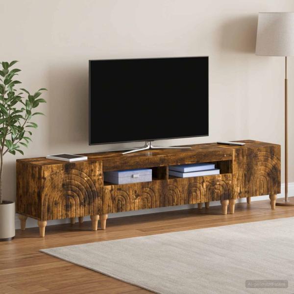 3-teiliges LED TV Regal Raucheiche Holzwerkstoff