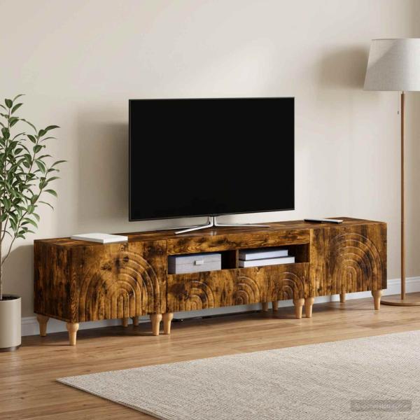 ARDEBO.de - 3-teiliges LED TV Regal Raucheiche Holzwerkstoff
