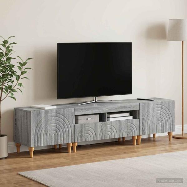 ARDEBO.de - 3-teiliges LED TV Regal Sonoma-Grau Holzwerkstoff