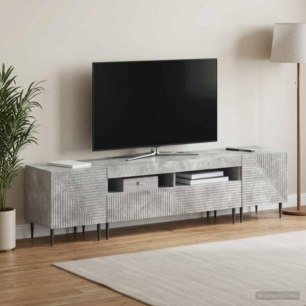 3-teiliges LED TV Regal Betongrau Holzwerkstoff