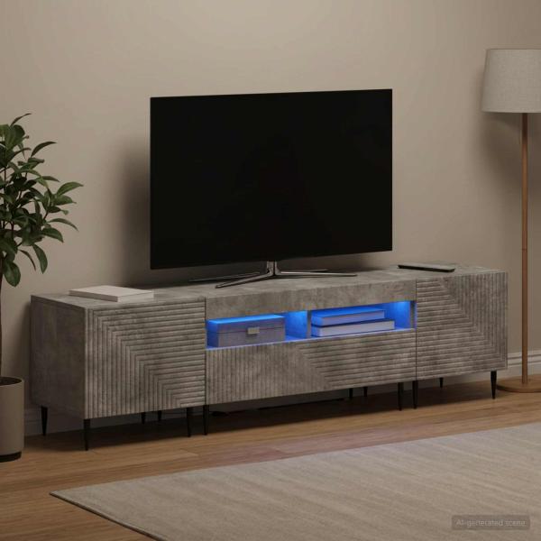 ARDEBO.de - 3-teiliges LED TV Regal Betongrau Holzwerkstoff