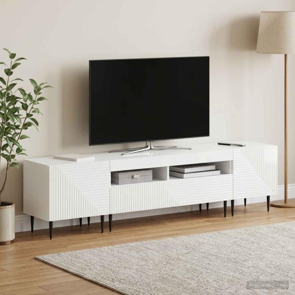ARDEBO.de - 3-teiliges LED TV Regal Hochglanz Weiß Holzwerkstoff