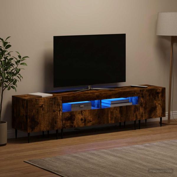 ARDEBO.de - 3-teiliges LED TV Regal Raucheiche Holzwerkstoff