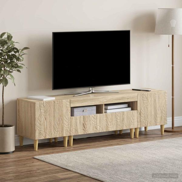 ARDEBO.de - 3-teiliges LED TV Regal DELFT Sonoma-Eiche Holzwerkstoff