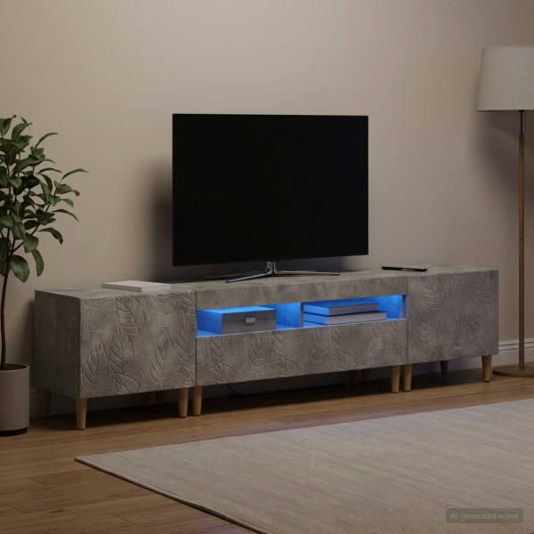 ARDEBO.de - 3-teiliges LED TV Regal DELFT Betongrau Holzwerkstoff