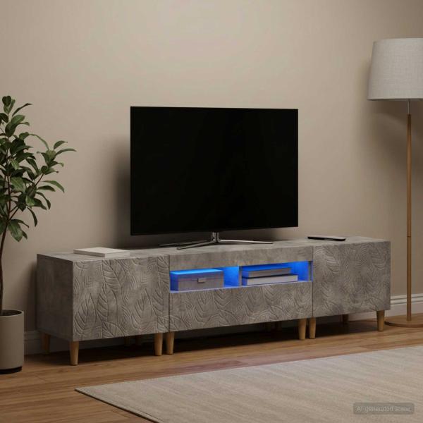ARDEBO.de - 3-teiliges LED TV Regal DELFT Betongrau Holzwerkstoff