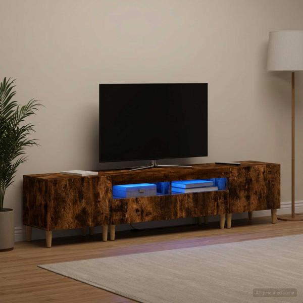 ARDEBO.de - 3-teiliges LED TV Regal DELFT Raucheiche Holzwerkstoff