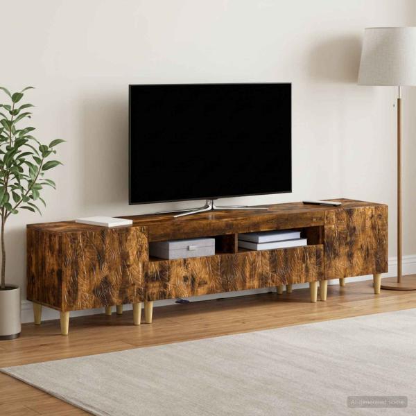 3-teiliges LED TV Regal DELFT Raucheiche Holzwerkstoff