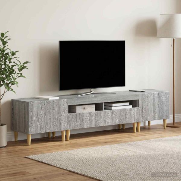 ARDEBO.de - 3-teiliges LED TV Regal DELFT Sonoma-Grau Holzwerkstoff
