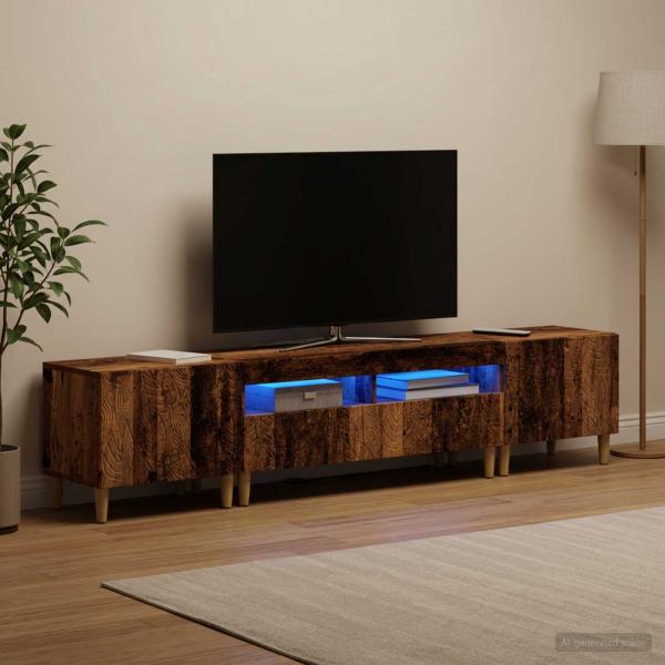 ARDEBO.de - 3-teiliges LED TV Regal DELFT Altholz Holzwerkstoff