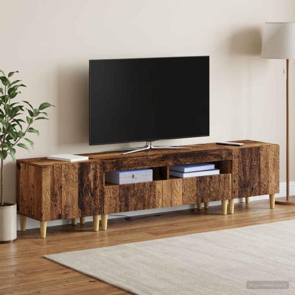 3-teiliges LED TV Regal DELFT Altholz Holzwerkstoff