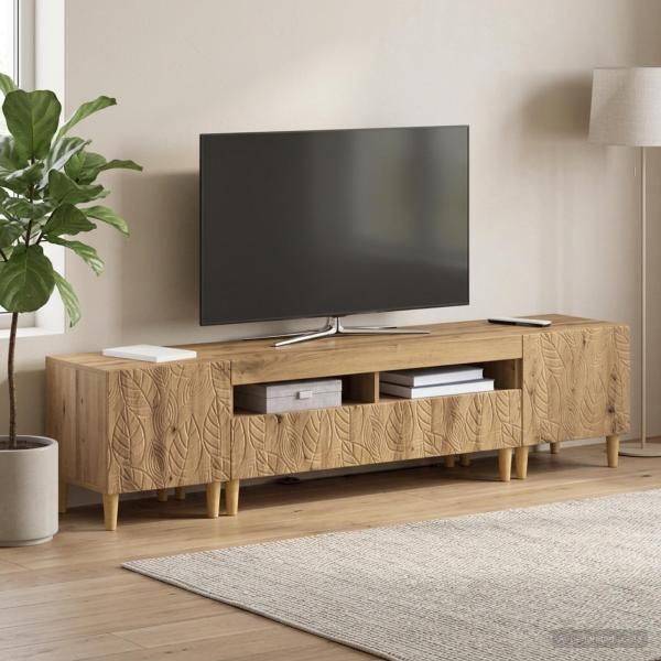 ARDEBO.de - 3-teiliges LED TV Regal DELFT Artisan-Eiche Holzwerkstoff