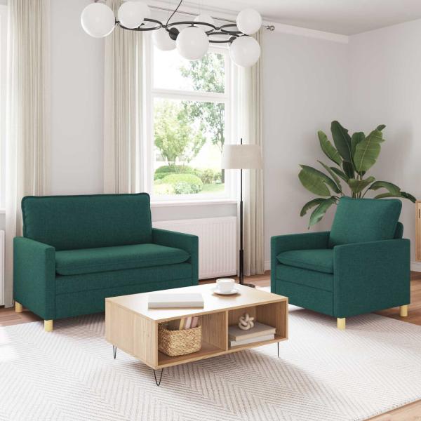 ARDEBO.de - Sofa Set 2 stk. Dunkelgrün Stoff
