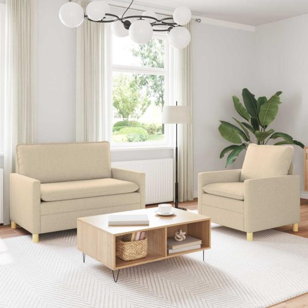 ARDEBO.de - Sofa Set 2 stk. Creme Stoff
