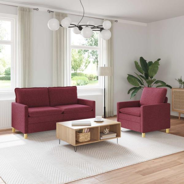 ARDEBO.de - Sofa Set 2 stk. Weinrot Stoff