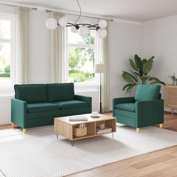 ARDEBO.de - Sofa Set 2 stk. Dunkelgrün Stoff