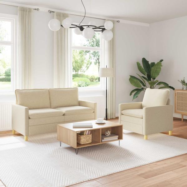 ARDEBO.de - Sofa Set 2 stk. Creme Stoff