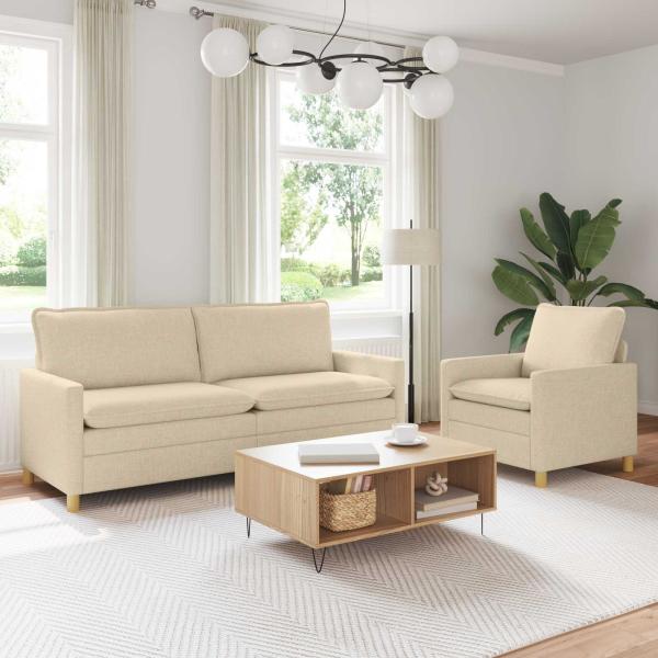 ARDEBO.de - Sofa Set 2 stk. Creme Stoff