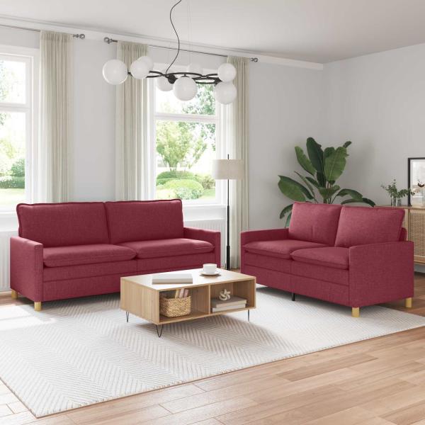 ARDEBO.de - Sofa Set 2 stk. Weinrot Stoff