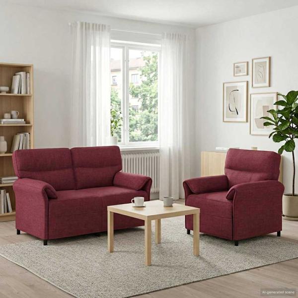 ARDEBO.de - Sofa Set 2 stk. Weinrot Stoff