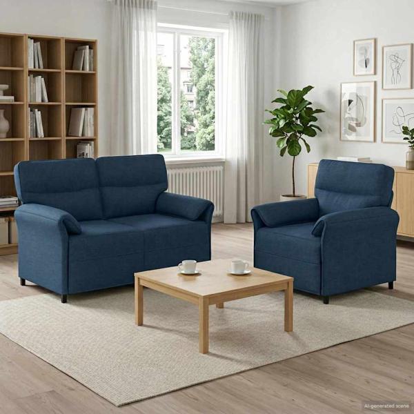ARDEBO.de - Sofa Set 2 stk. Blau Stoff