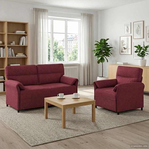 ARDEBO.de - Sofa Set 2 stk. Weinrot Stoff