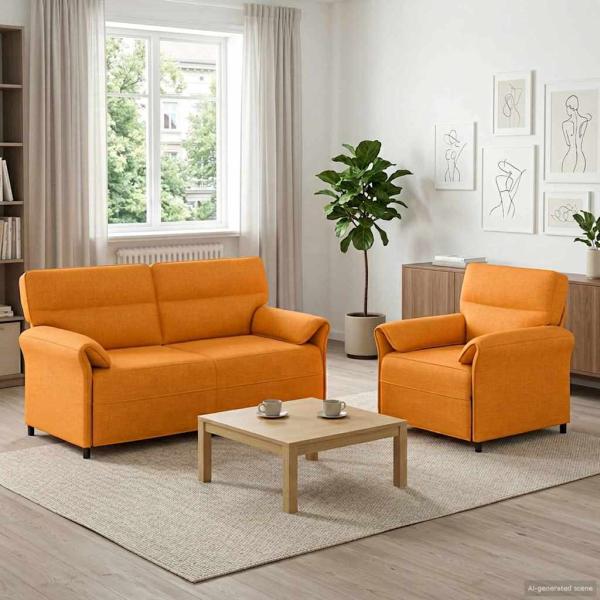 ARDEBO.de - Sofa Set 2 stk. Dunkelgelb Stoff