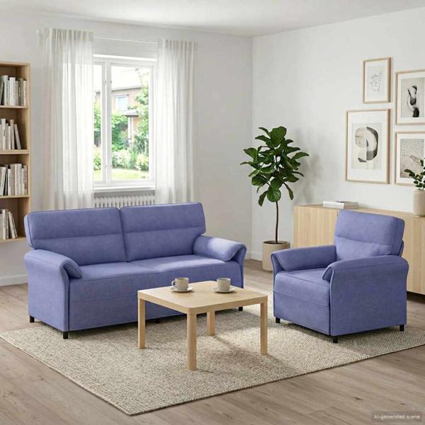 ARDEBO.de - Sofa Set 2 stk. Jeans blau Stoff