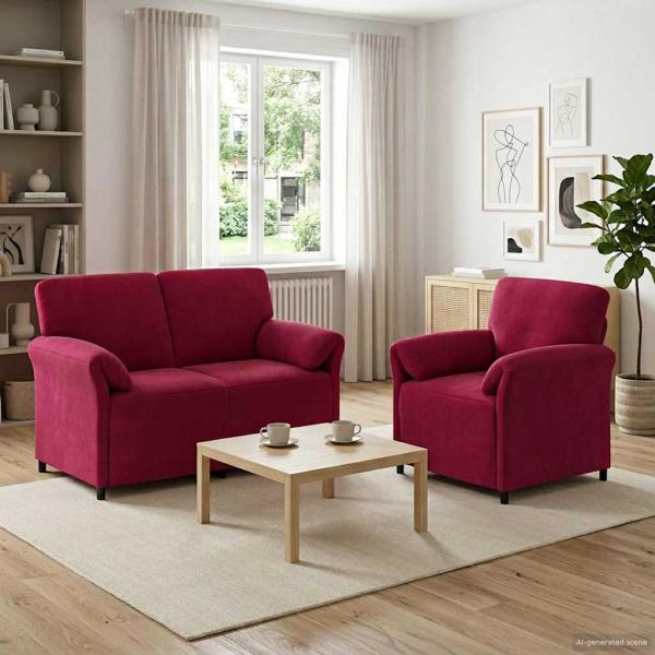 ARDEBO.de - Sofa Set 2 stk. Weinrot Samt