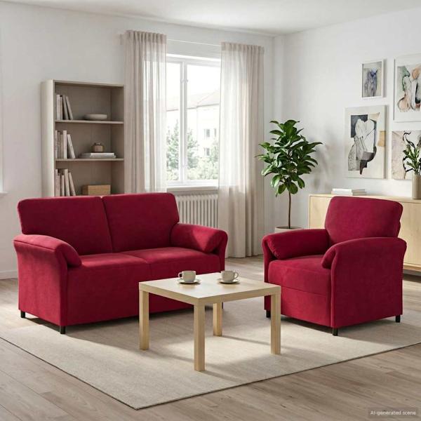 ARDEBO.de - Sofa Set 2 stk. Weinrot Samt