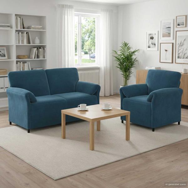 ARDEBO.de - Sofa Set 2 stk. Blau Samt